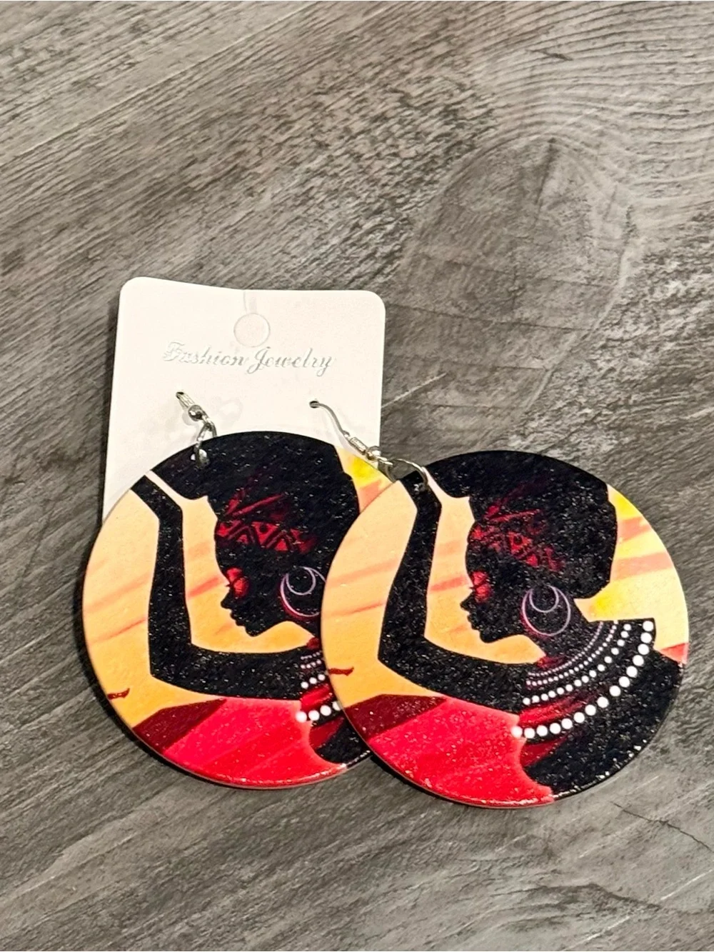 Silhouette Round Drop Earrings - Red, Black, Yellow